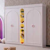 Gardırop, Dolunay 4 Kapaklı Dolap ve Ledli Kitaplık - Pembe - 1