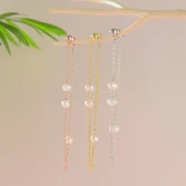 925 ayar gümüş. örme inci sallantılı küpe - 4