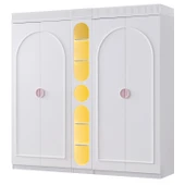 Gardırop, Dolunay 4 Kapaklı Dolap ve Ledli Kitaplık - Pembe - 2