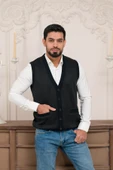 Woolen World Regular Fit Ön Cepli Kolsuz Bitik Desenli Triko Yelek - 2