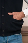 Woolen World Regular Fit Ön Cepli Kolsuz Erkek Triko Yelek - 9