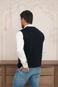 Woolen World Regular Fit Ön Cepli Desenli Kolsuz Erkek Triko Yelek - 4