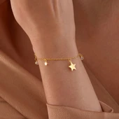 925 ayar gümüş yıldız objeli zirkon taş sallantılı bileklik - 2