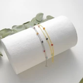 925 ayar gümüş 2 sıra zincirli karışık renk göz bileklik - 2