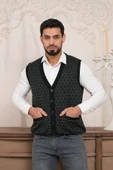 Woolen World Regular Fit Ön Cepli Desenli Kolsuz Erkek Triko Yelek - 2