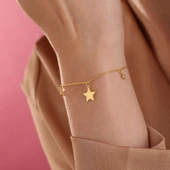 925 ayar gümüş yıldız objeli zirkon taş sallantılı bileklik - 1