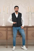 Woolen World Regular Fit Ön Cepli Desenli Kolsuz Erkek Triko Yelek - 1