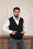 Woolen World Regular Fit Ön Cepli Desenli Kolsuz Erkek Triko Yelek - 7