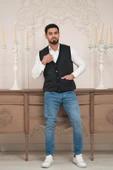 Woolen World Regular Fit Ön Cepli Desenli Kolsuz Erkek Triko Yelek - 11