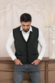 Woolen World Regular Fit Ön Cepli Desenli Kolsuz Erkek Triko Yelek - 4