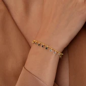 925 ayar gümüş mavi renk geçişli top zincirli bileklik - 4