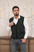 Woolen World Regular Fit Ön Cepli Desenli Kolsuz Erkek Triko Yelek - 1