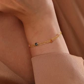 925 ayar gümüş 2 sıra zincirli karışık renk göz bileklik - 4