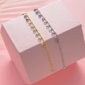 925 ayar gümüş mavi renk geçişli top zincirli bileklik - 2