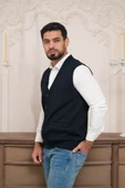 Woolen World Regular Fit Ön Cepli Kolsuz Erkek Triko Yelek - 7