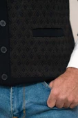 Woolen World Regular Fit Ön Cepli Desenli Kolsuz Erkek Triko Yelek - 9