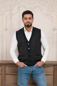 Woolen World Regular Fit Ön Cepli Desenli Kolsuz Erkek Triko Yelek - 10
