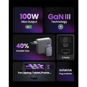 Ugreen Nexode Pro 25874 2xUSB-C+USB-A QC/PD 100W GaN Hızlı Şarj Kablosu ve Adaptörü - 3