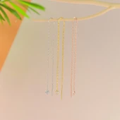 925 ayar gümüş yuvarlak küçük taş sallantılı küpe thumbnail 3