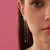 925 ayar gümüş yuvarlak küçük taş sallantılı küpe thumbnail 1