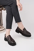 Muggo PARADİSE Hakiki Deri Kalın Taban Günlük Casual Makosen Kadın Loafer Ayakkabı - 7