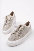 Muggo VİENNA Bağcıklı Taşlı Kadın Günlük Denim Sneaker Spor Ayakkabı - 1