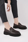 Muggo PARADİSE Hakiki Deri Kalın Taban Günlük Casual Makosen Kadın Loafer Ayakkabı - 5