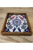20 X 25 Cm Çini Mia-309 Ahşap Fırınlanmış Kuru Kayın Çinili Sunum Tepsi - 11