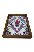 20 X 25 Cm Çini Mia-309 Ahşap Fırınlanmış Kuru Kayın Çinili Sunum Tepsi - 5