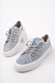 Muggo VİENNA Bağcıklı Taşlı Kadın Günlük Denim Sneaker Spor Ayakkabı - 8