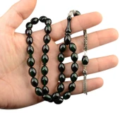 Özel Seri Arpa Kesim Gümüş Püsküllü 12x9 mm Ateş Kehribar Tesbih thumbnail 1