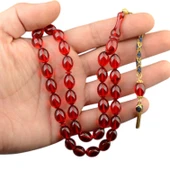 Özel Seri Arpa Kesim Gümüş Püsküllü 12x9 mm Ateş Kehribar Tesbih thumbnail 1