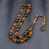 Özel Seri Arpa Kesim Gümüş Püsküllü 12x9 mm Ateş Kehribar Tesbih thumbnail 2