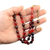 Özel Seri Arpa Kesim Gümüş Püsküllü 12x9 mm Ateş Kehribar Tesbih thumbnail 1