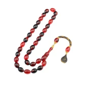 Özel Seri Arpa Kesim Gümüş Püsküllü 12x9 mm Ateş Kehribar Tesbih thumbnail 2