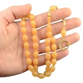 Özel Seri Arpa Kesim Gümüş Püsküllü 12x9 mm Sıkma Kehribar Tesbih thumbnail 1