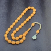 Özel Seri Arpa Kesim Gümüş Püsküllü 12x9 mm Sıkma Kehribar Tesbih thumbnail 2