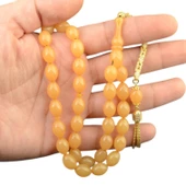 Özel Seri Arpa Kesim Gümüş Püsküllü 12x9 mm Sıkma Kehribar Tesbih thumbnail 1