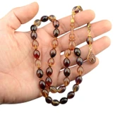 Özel Seri Arpa Kesim Gümüş Püsküllü 12x9 mm Ateş Kehribar Tesbih thumbnail 1