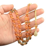 Özel Seri Arpa Kesim Gümüş Püsküllü 12x9 mm Ateş Kehribar Tesbih thumbnail 1