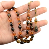 Özel Seri Arpa Kesim Gümüş Püsküllü 12x9 mm Ateş Kehribar Tesbih thumbnail 1