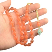 Özel Seri Arpa Kesim Gümüş Püsküllü 12x9 mm Ateş Kehribar Tesbih thumbnail 1