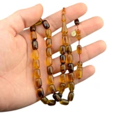 Sistem Püsküllü 10x7 mm İmzalı Ateş Kehribar Tesbih thumbnail 1