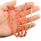 Özel Seri Arpa Kesim Gümüş Püsküllü 12x9 mm Sıkma Kehribar Tesbih thumbnail 1