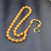 Özel Seri Arpa Kesim Gümüş Püsküllü 12x9 mm Sıkma Kehribar Tesbih thumbnail 2