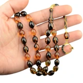 Özel Seri Arpa Kesim Gümüş Püsküllü 12x9 mm Ateş Kehribar Tesbih thumbnail 1