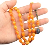 Özel Seri Arpa Kesim Gümüş Püsküllü 12x9 mm Sıkma Kehribar Tesbih thumbnail 1