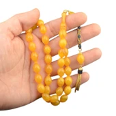 Özel Seri Arpa Kesim Gümüş Püsküllü 12x9 mm Sıkma Kehribar Tesbih thumbnail 1