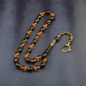 Özel Seri Arpa Kesim Gümüş Püsküllü 12x9 mm Ateş Kehribar Tesbih thumbnail 2