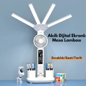 Monozone Fanlı Masa Lambası 7w Şajlı Saat Takvim Dereceli Masa Lambası Kalemlik ve Telefon Tutuculu - 4